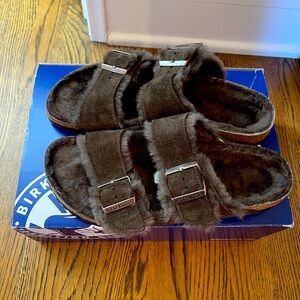 Birkenstock size 40 Shearling Dark Brown worn 1x